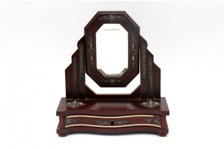 Toucador em pau santo com aplicações em prata, espelho articulado e gaveta